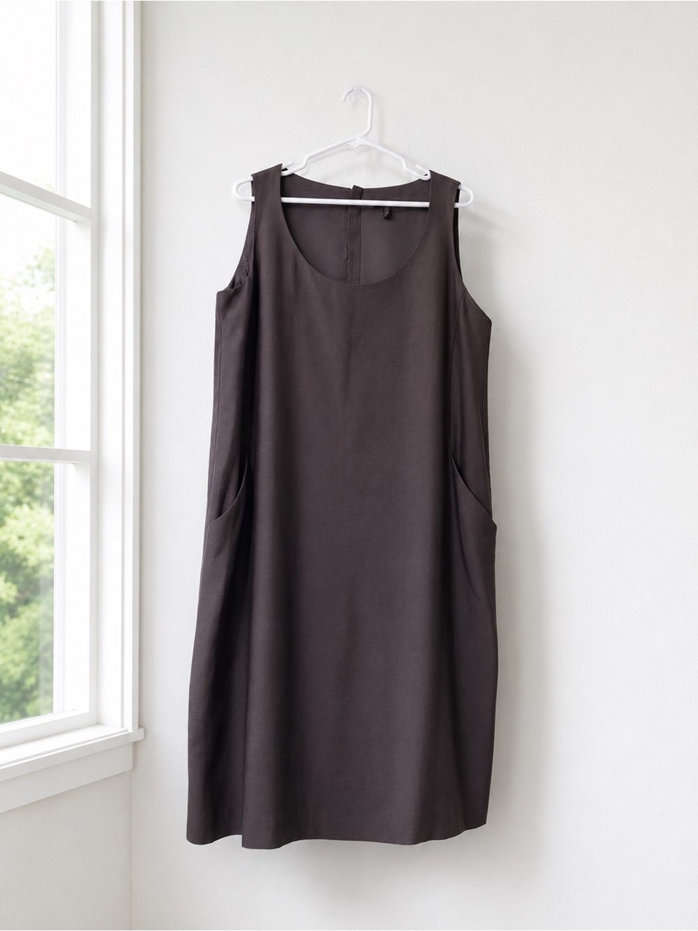 Eileen Fisher XL Brown Sleeveless Shift Dress w/ Pockets Lyocell Blend Lined
